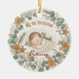 Adorno De Cerámica Bebé Mi Primer Navidad Boho Sage Eucalipto