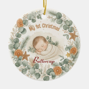 Adorno De Cerámica Bebé Mi Primer Navidad Boho Sage Eucalipto