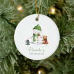 Adorno De Cerámica Bebé mínimo lindo primer muñeco de nieve de Navida<br><div class="desc">Adorable primer ornamento de bebé navideño con un ilustracion exclusivo de un lindo muñeco de nieve y algunos amigos animales. Bonito y único conservador. Ilustrado y diseñado por Patricia Álvarez.</div>
