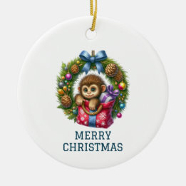 Adorno De Cerámica Bebé mono lindo de Navidad