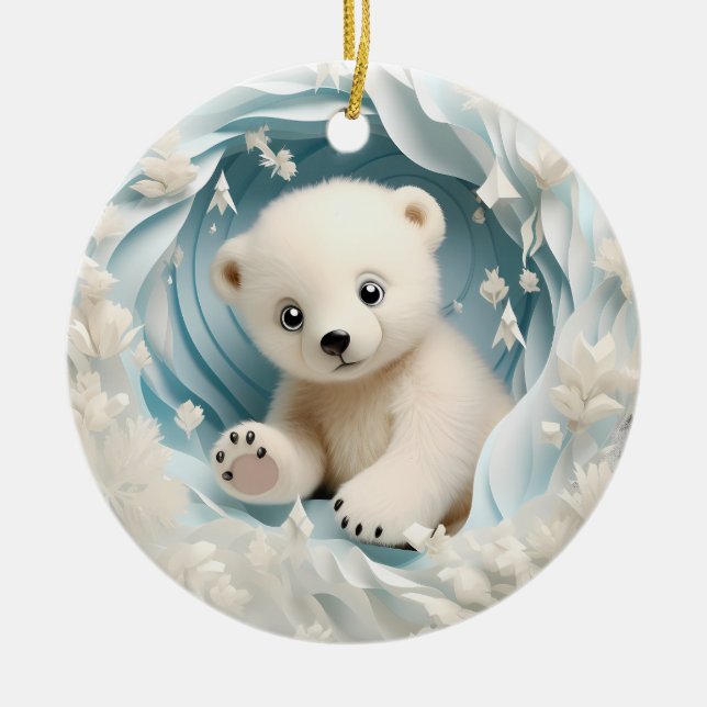 Adorno De Cerámica Bebé Navidades de oso polar (Frente)