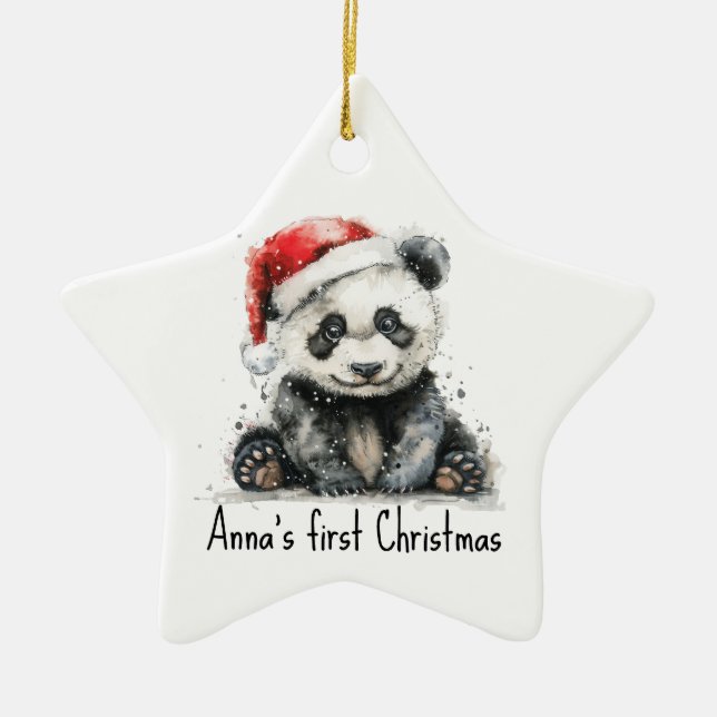 Adorno De Cerámica bebé panda con navidades gorra, personalizable (Frente)