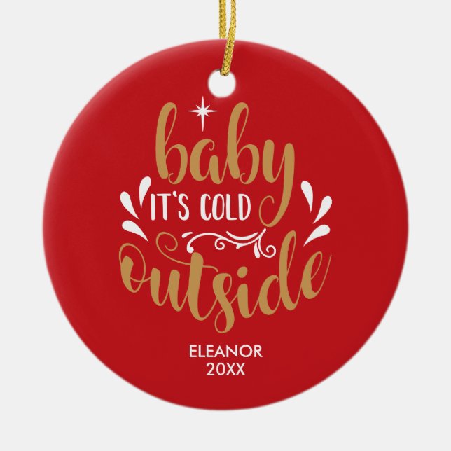 Adorno De Cerámica Bebé personalizado, frío fuera de los Navidades (Frente)