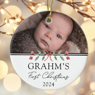 Adorno De Cerámica Bebé personalizado primera foto de Navidad