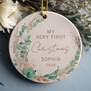 Adorno De Cerámica Bebé personalizado primero boho de Navidad