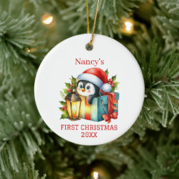 Adorno De Cerámica Bebé Pingüino Navideño Adorable