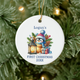 Adorno De Cerámica Bebé Pingüino Navideño Adorable