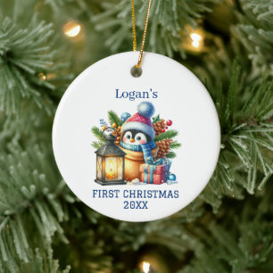 Adorno De Cerámica Bebé Pingüino Navideño Adorable