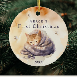 Adorno De Cerámica Bebé Primer nombre personalizado de Navidad Cat Ki