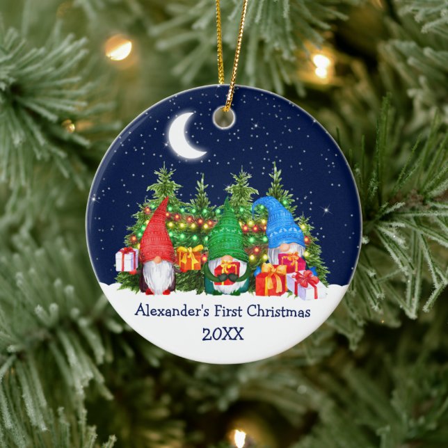 Adorno De Cerámica Bebé primera acuarela de Navidad Gnomes ilumina el (Árbol)
