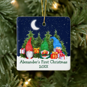 Adorno De Cerámica Bebé primera acuarela navideña nomes árboles del c