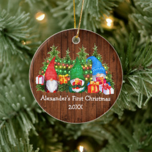 Adorno De Cerámica Bebé primera luz navideña vuelve rústico