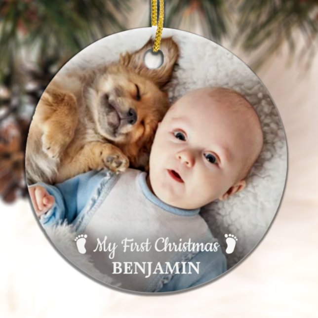 Adorno De Cerámica Bebé Primera Navidad Fotos simples personalizadas (Subido por el creador)