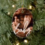 Adorno De Cerámica Bebé primera Navidad Moderno y elegante foto de Mo<br><div class="desc">El diseño está compuesto por una tipografía moderna de moda con fuentes sans serif y serif. Añadir una foto personalizado del bebé y del año.</div>
