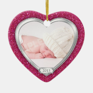 Adorno De Cerámica Bebé primera Navidad Pink Silver Photo Xmas