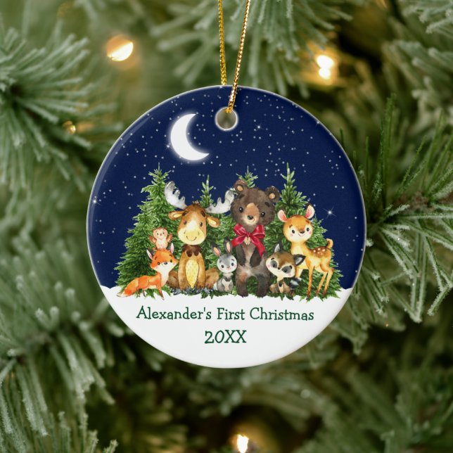 Adorno De Cerámica Bebé primero animales del bosque de Navidad (Árbol)