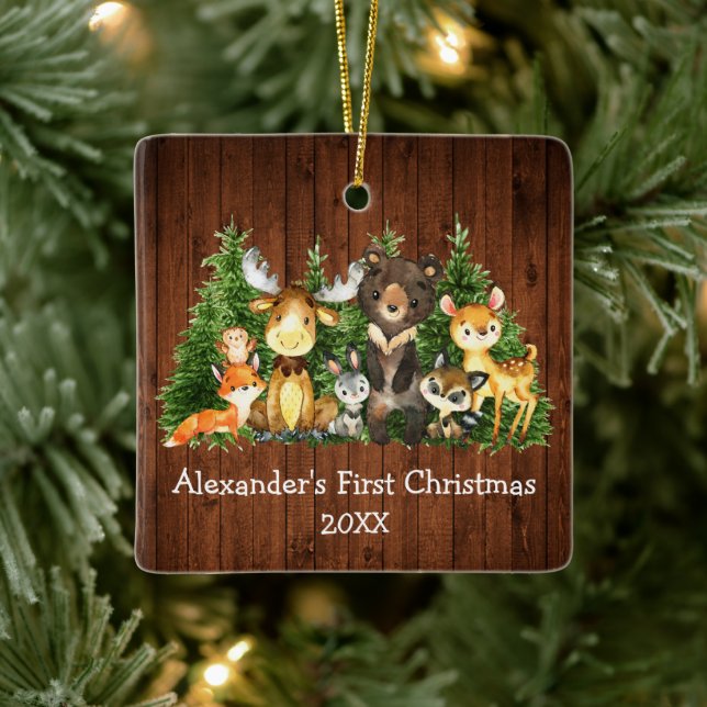 Adorno De Cerámica Bebé primero animales del bosque de Navidad Rústic (Árbol)