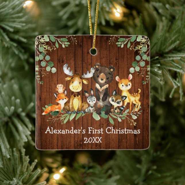 Adorno De Cerámica Bebé primero Bodega de Navidad Animales Rústicos (Árbol)