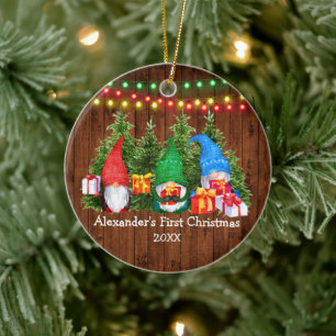 Adorno De Cerámica Bebé Primero Gnomes de Navidad Enciende Rústico