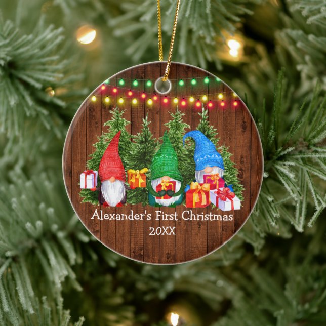 Adorno De Cerámica Bebé Primero Gnomes de Navidad Enciende Rústico (Árbol)