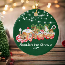Adorno De Cerámica Bebé Primero Iluminación del Tren Gingerbread de N