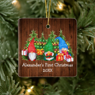 Adorno De Cerámica Bebé Primero Luces de Navidad Gnomás Plaza Rústica