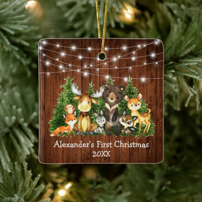 Adorno De Cerámica Bebé Primero Navidad Bosque Animales Luces Plaza (Árbol)