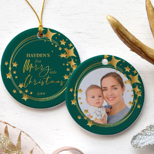 Adorno De Cerámica Bebé primero, Navidades pequeños, foto estrella 