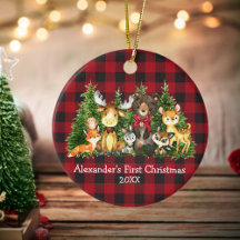 Bebé Primeros Animales del Bosque de Navidad Rojo 