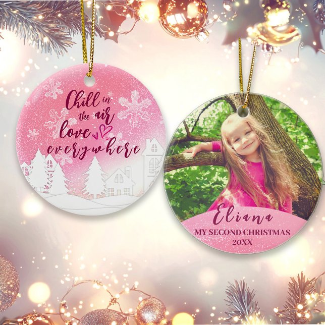 Adorno De Cerámica Bebé rosado 2º Navidades citan foto Personalizado (Subido por el creador)