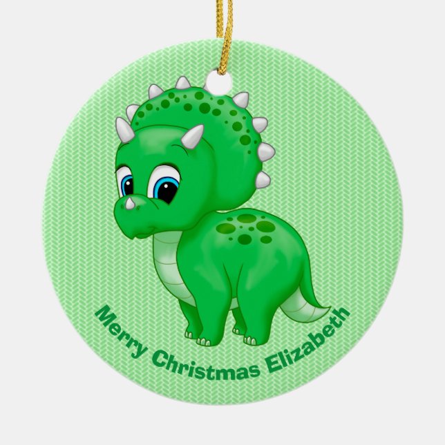 Adorno De Cerámica Bebé verde lindo Triceratops Dinosaur (Frente)