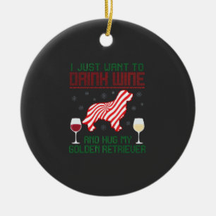 Adorno De Cerámica Bebe Vino Abraza Retriever Dorado Navidad