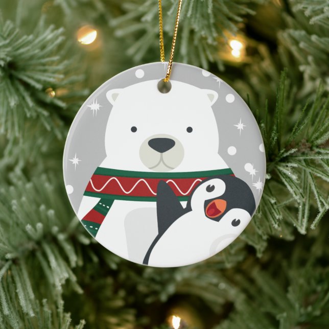 Adorno De Cerámica Beber de oso pingüino lindo ser Feliz Navidad (Árbol)