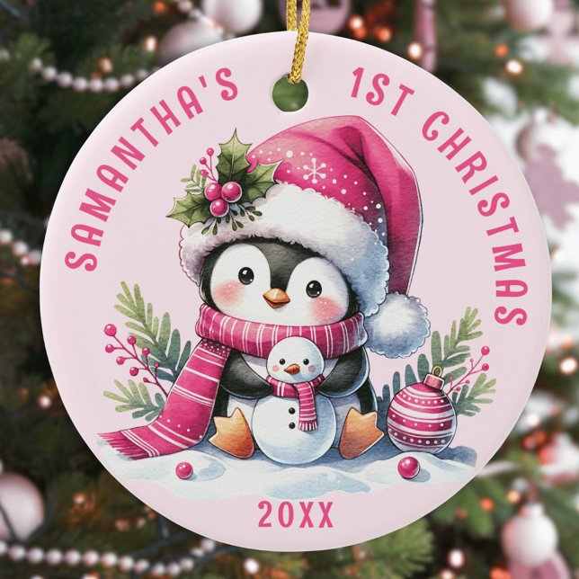 Adorno De Cerámica Bebés de pingüino lindo Navidades primer rosado pe (Subido por el creador)