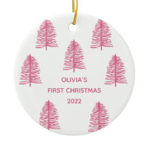Bebés rosados personalizados primer árbol de Navid