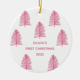 Adorno De Cerámica Bebés rosados personalizados primer árbol de Navid