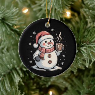 Adorno De Cerámica Bebida de café con hombre de nieve lindo copo de n