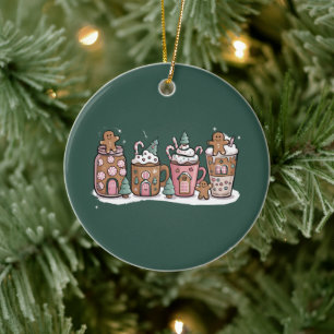 Adorno De Cerámica Bebida de Latte para Amante del Café de Navidad de