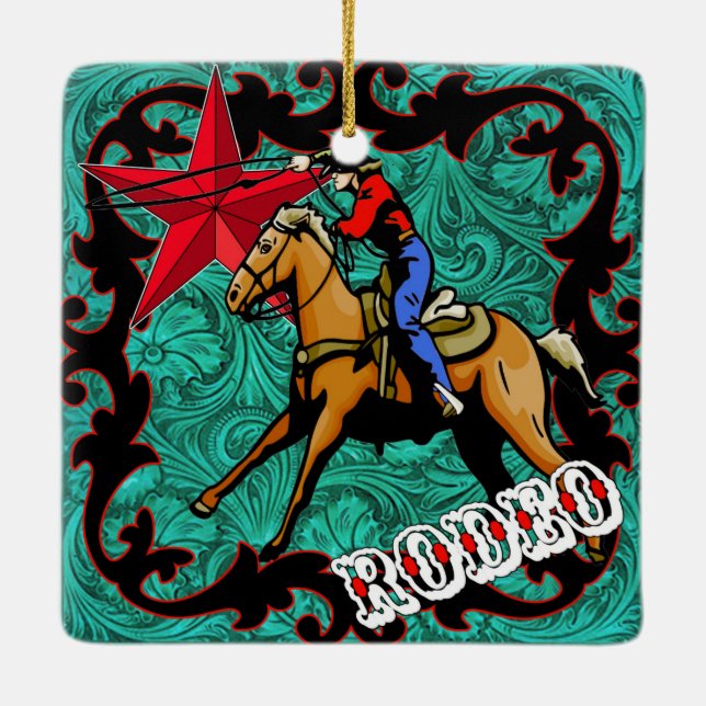 Adorno De Cerámica Becerro occidental del vaquero del rodeo u (Reverso)