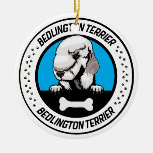Adorno De Cerámica Bedlington Terrier Peeking Ilustracion Badge