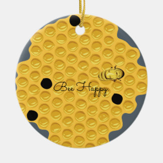 Adorno De Cerámica Bee Happy y el Honeycomb