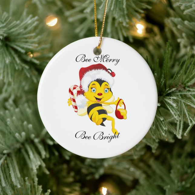 Adorno De Cerámica Bee Merry Christmas Personalizado (Árbol)