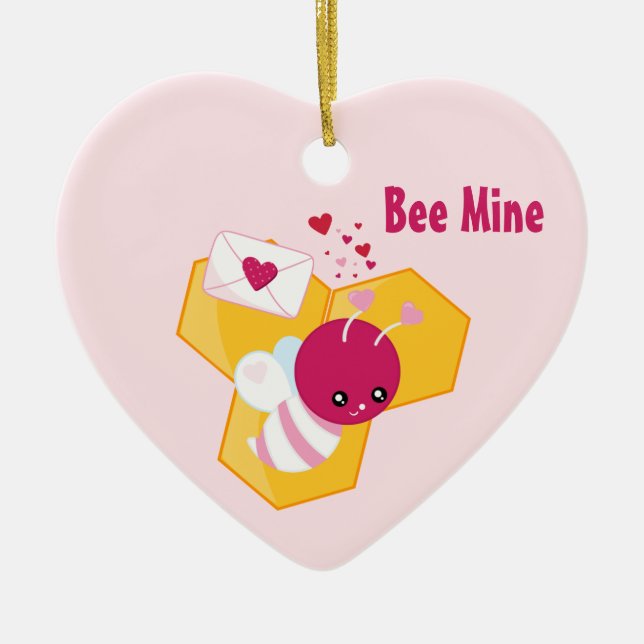 Adorno De Cerámica Bee Mine Cute Bee with Pink Valentine Hearts (Frente)