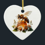 Adorno De Cerámica Bee My Honey | Dulce Regalo Romántico<br><div class="desc">Abeja de miel con flores y miel. Cita romántica,  "Abeja mi miel". Watercolor ai art para el El día de San Valentín.</div>