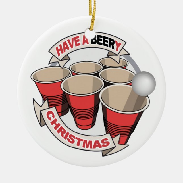 Adorno De Cerámica Beerre Pong, Navidad de cerveza (Frente)