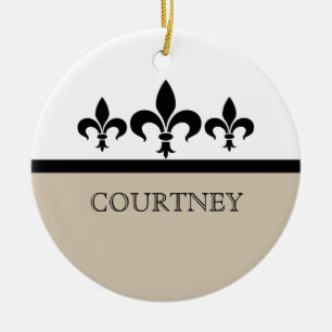 Adorno De Cerámica Beige Swanky Fleur De Lis Ornament