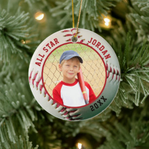 Adorno De Cerámica Béisbol ALL STAR Nombre 2 Foto Personalizada