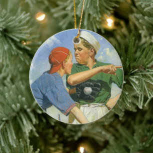 Adorno De Cerámica Béisbol Antiguo, Niños, Niños Jugando Deportes