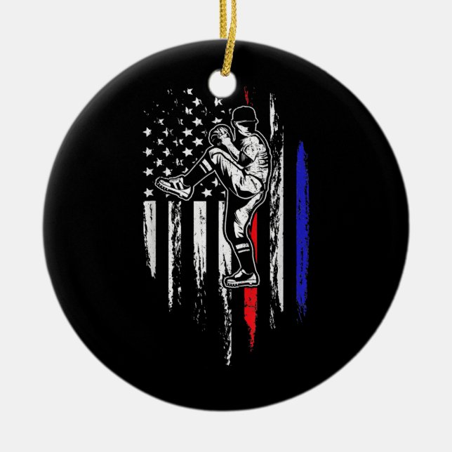 Adorno De Cerámica Béisbol Bandera Americana Pitcher Estados Unidos P (Frente)