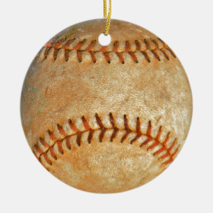 Adorno De Cerámica Béisbol Blanco Vintage costura roja